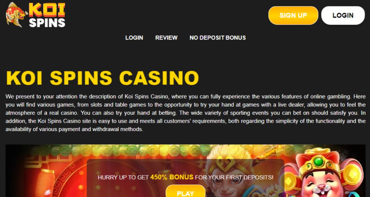 Screenshot of the Koi Spins Casino website